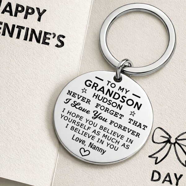 Grandson Keychain Custom Name Gift from Grandma Grandpa Nana Papa Engraved Message Gift for Birthday Graduation Christmas